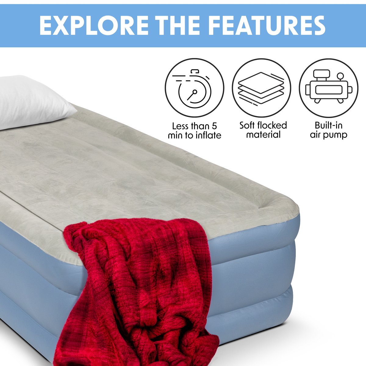 Dellonda Single High-Raised Air Bed with Built-in Electric Pump (DL146)