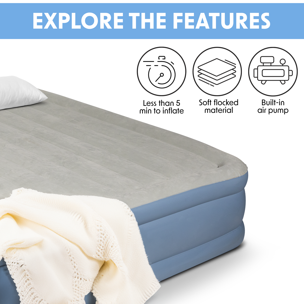 Dellonda Queen High-Raised Air Bed with Built-in Electric Pump (DL147) (Factory Refurbished A)