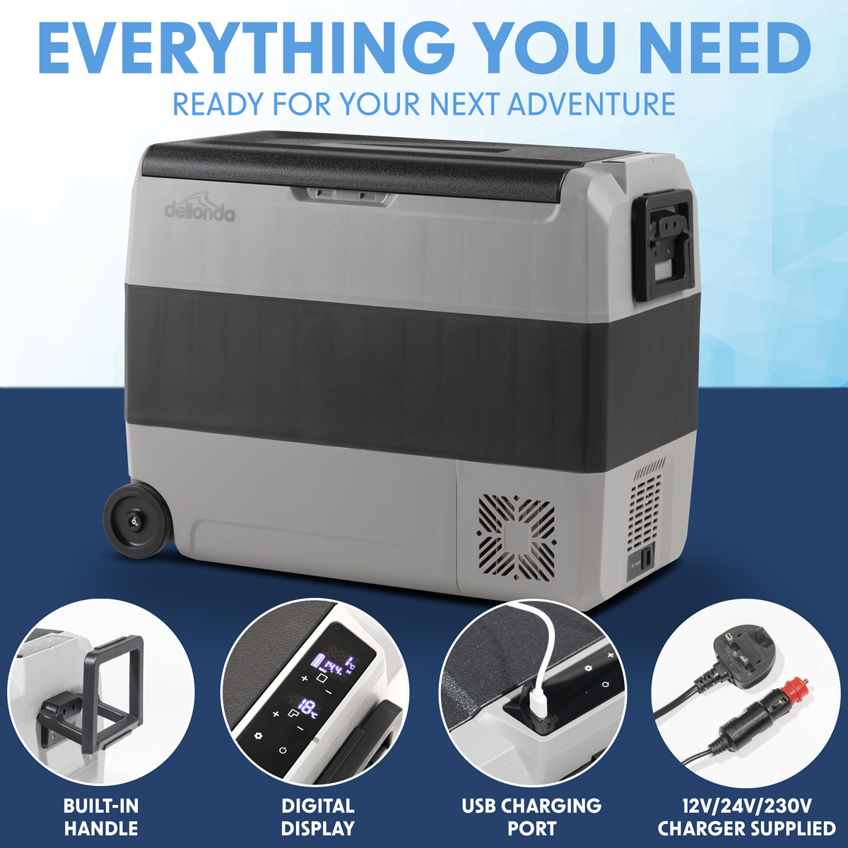 Dellonda DL15 Dual Zone Portable Fridge Freezer & Cool Box with LED Display, 60 Litre Capacity, 12/24V