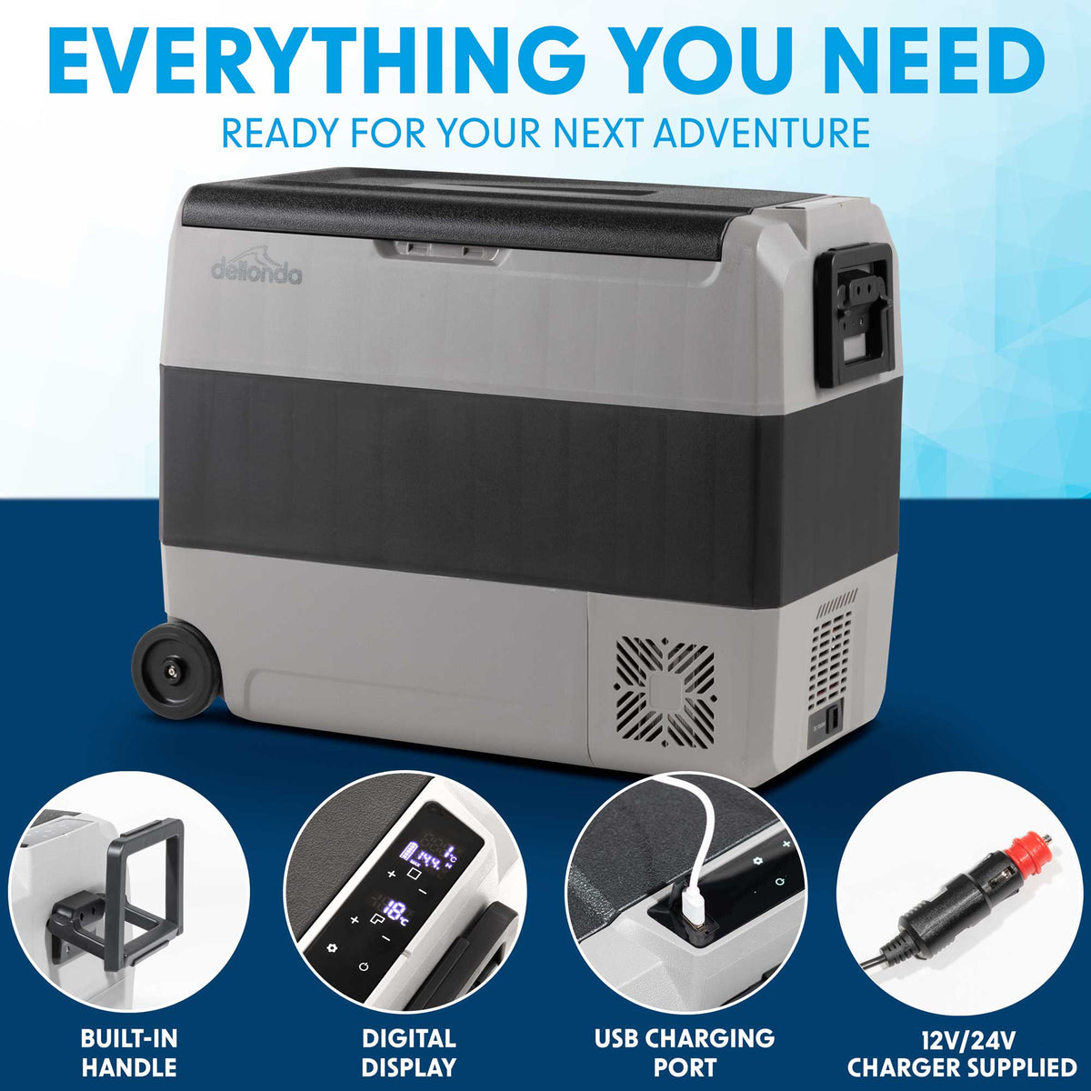 Dellonda Dual Zone Portable Fridge Freezer/Cool Box, 60L, 12/24V (DL15) (Factory Refurbished A)