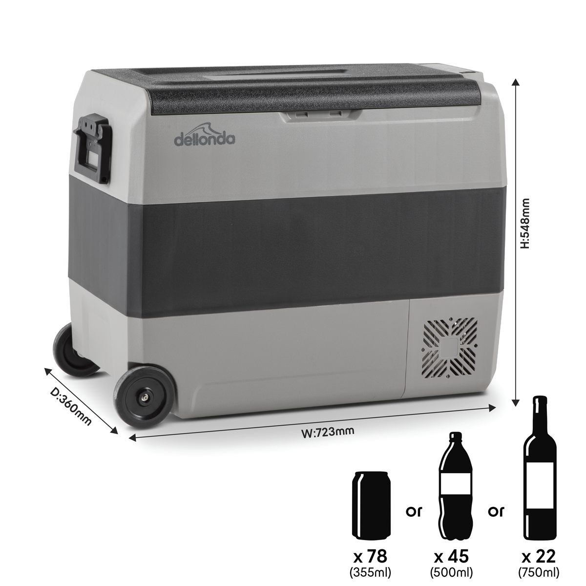 Dellonda DL15 Dual Zone Portable Fridge Freezer & Cool Box with LED Display, 60 Litre Capacity, 12/24V