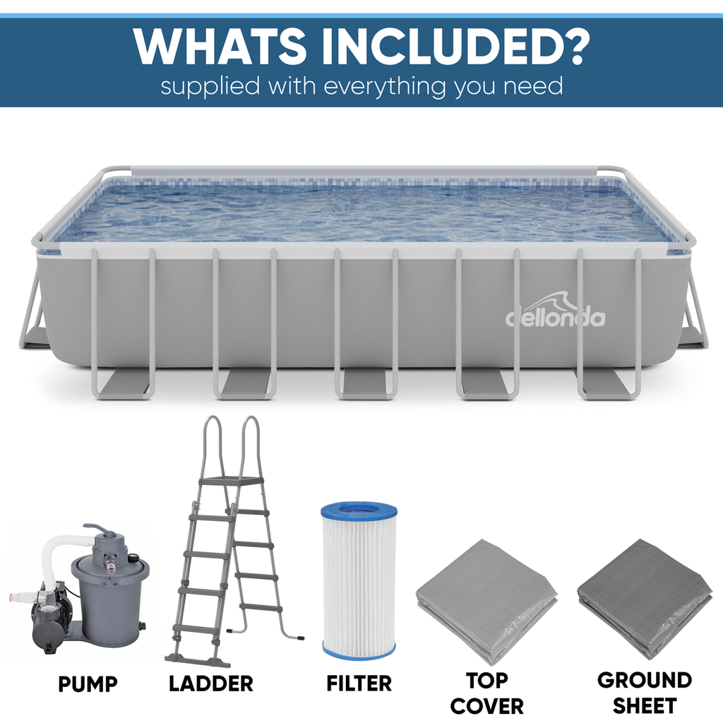 Dellonda DL150 Deluxe 21ft Steel Frame Swimming Pool with Step Ladder & Filter Pump