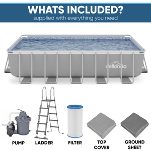 Dellonda DL150 Deluxe 21ft Steel Frame Swimming Pool with Step Ladder & Filter Pump