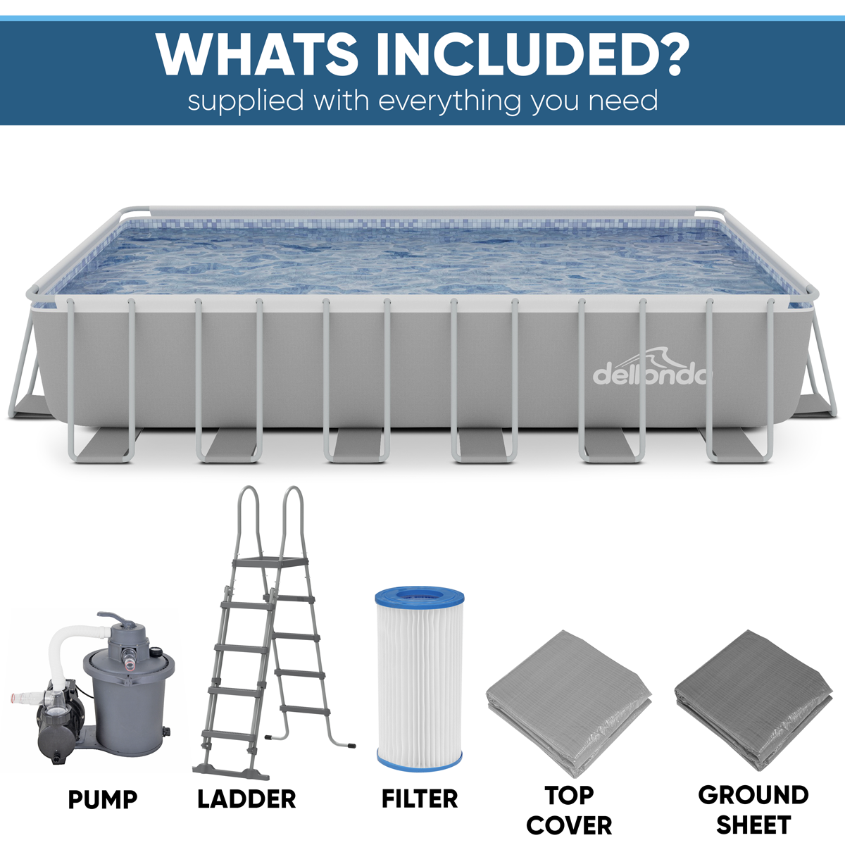 Dellonda DL151 Deluxe 25ft Steel Frame Swimming Pool with Step Ladder & Filter Pump