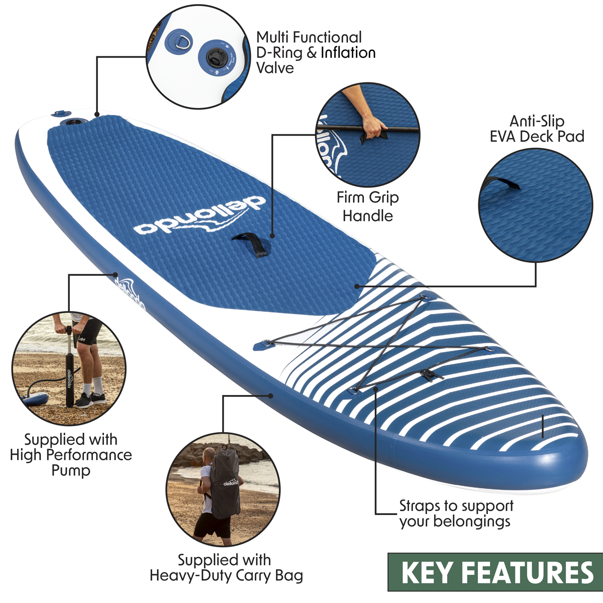 Dellonda Inflatable Stand-Up Paddle Board 10'2", Dark Blue (DL153)