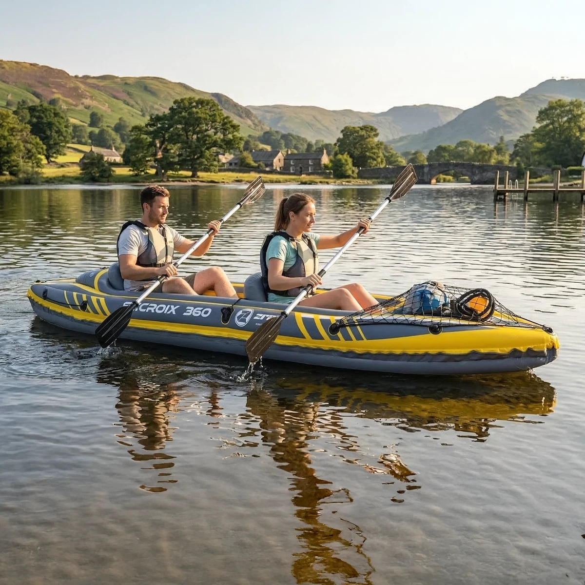Dellonda Inflatable Two-Person Kayak/Canoe Set, Blue/Yellow/White (DL155) (Factory Refurbished B)