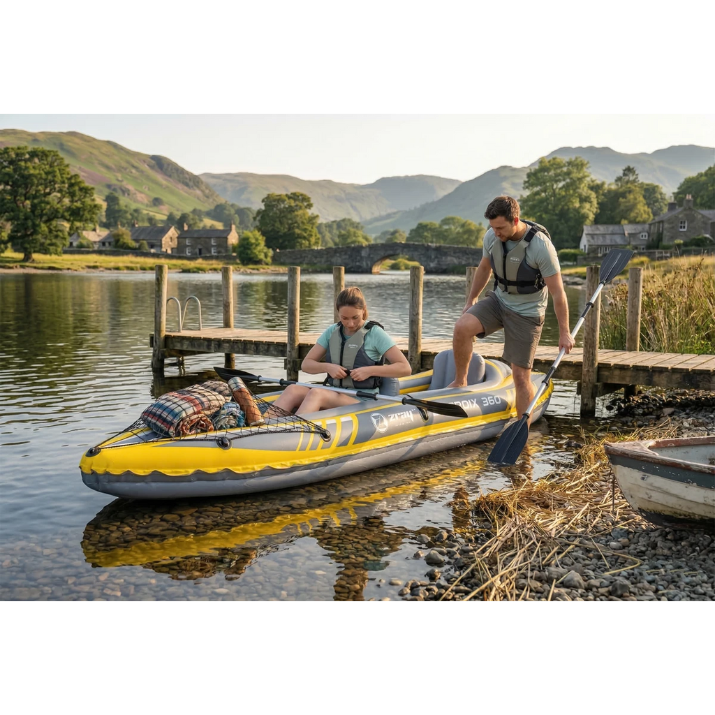 Dellonda Inflatable Two-Person Kayak/Canoe Set, Blue/Yellow/White (DL155)