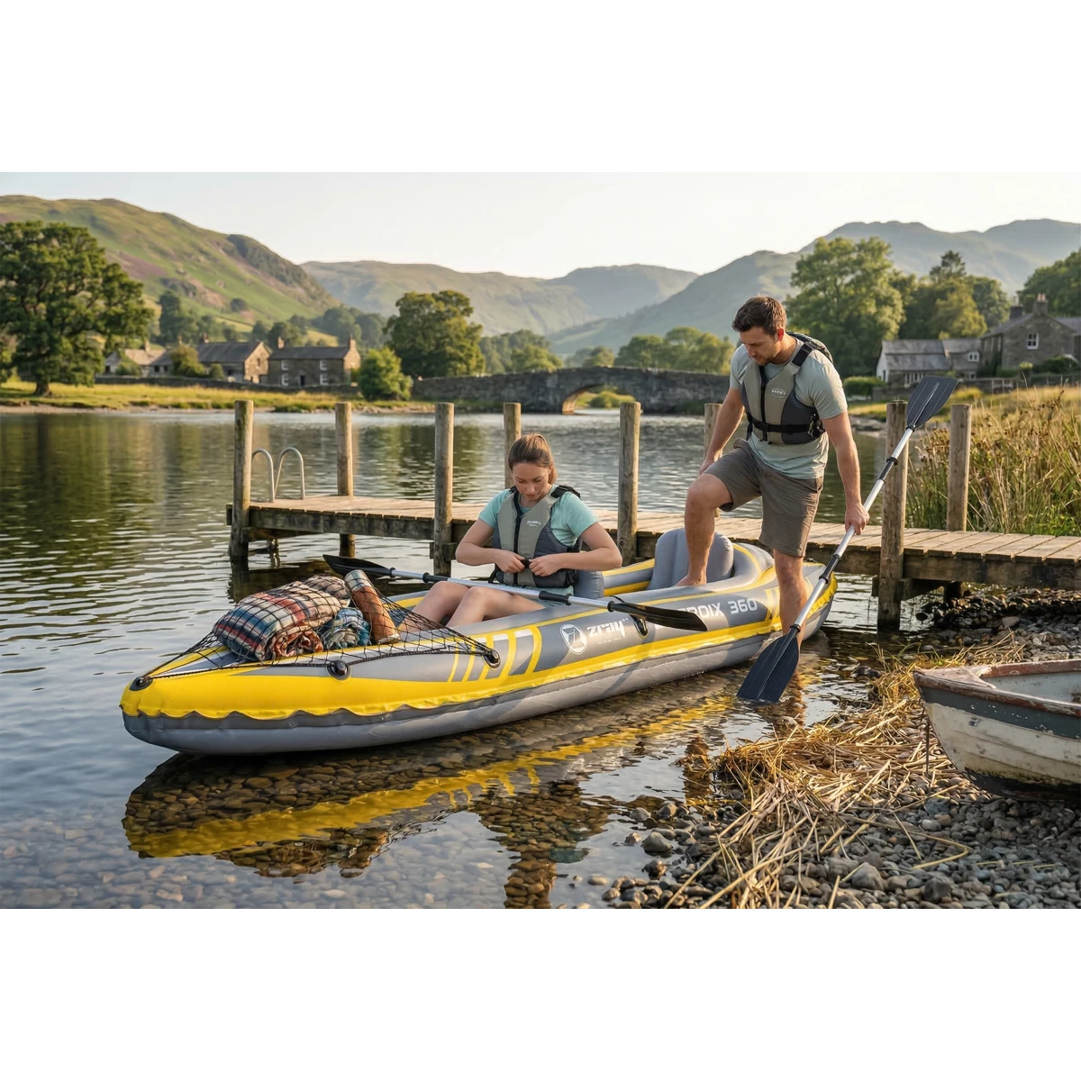 Dellonda Inflatable Two-Person Kayak/Canoe Set, Blue/Yellow/White (DL155) (Factory Refurbished B)