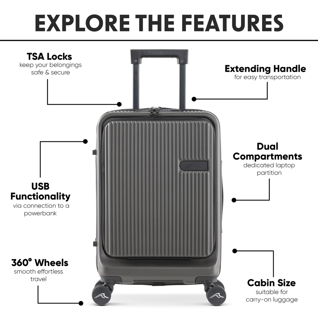 Dellonda Cabin Size Luggage with Dual TSA Lock 20", Black (DL157) (Factory Refurbished A)