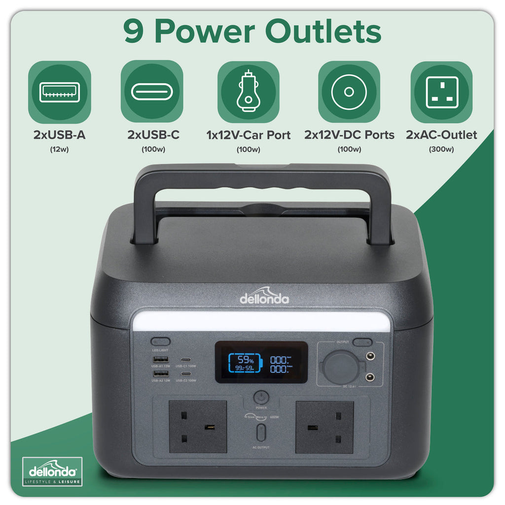 Dellonda Portable Power Station with Foldable Solar Panel, 600W (DL179)