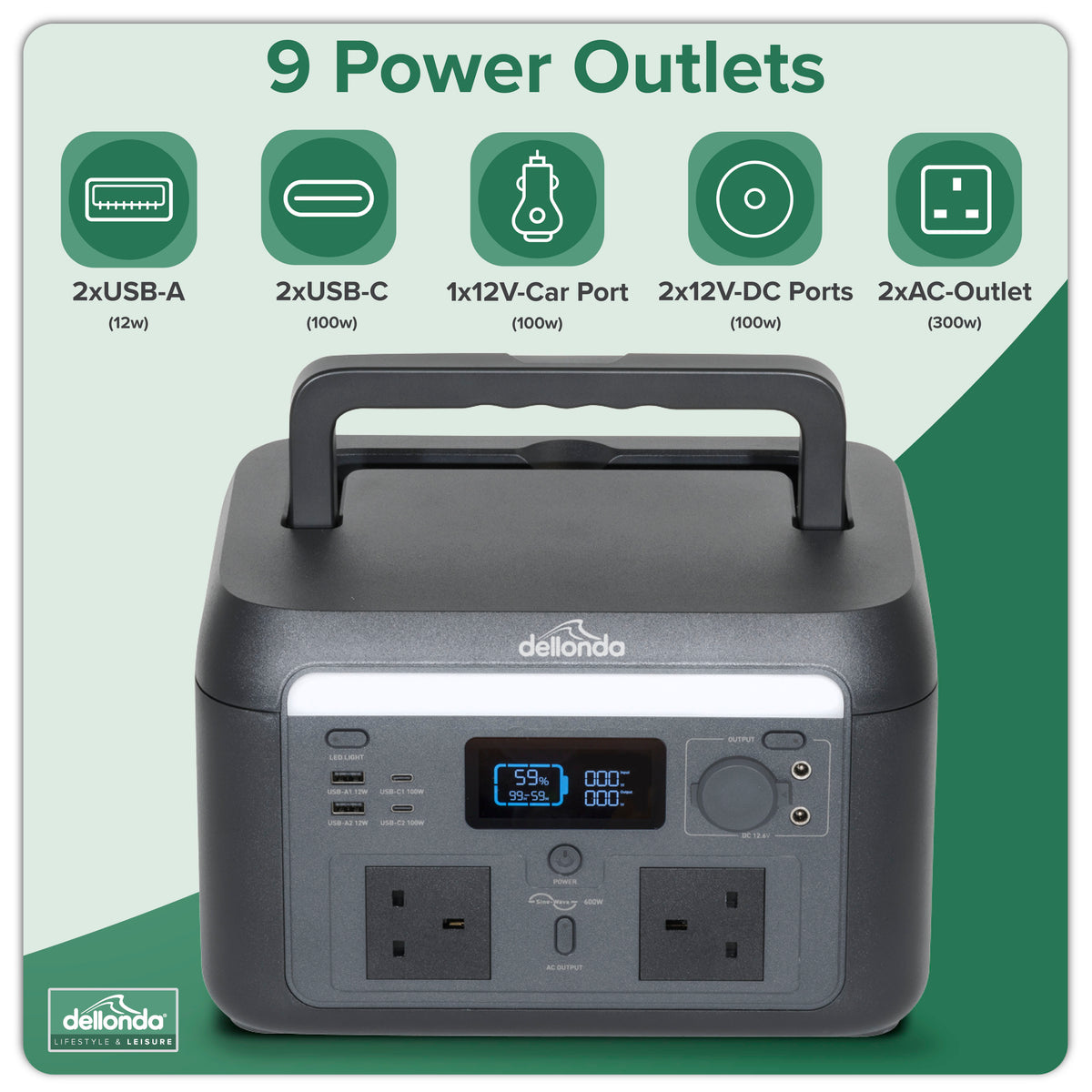 Dellonda Portable Power Station with Foldable Solar Panel, 600W (DL179)