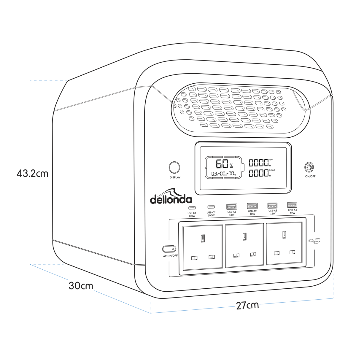 Dellonda Portable Power Station 1800W