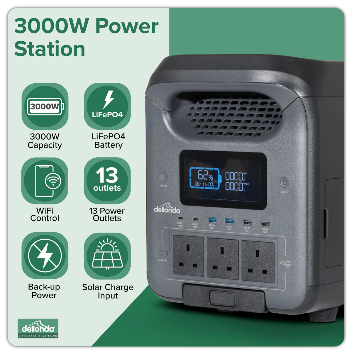Dellonda Portable Power Station, 3000W (DL163)