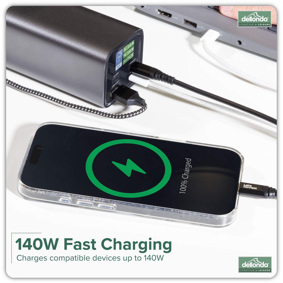 Dellonda Portable Power Bank 140W 27000mAh (DL168)