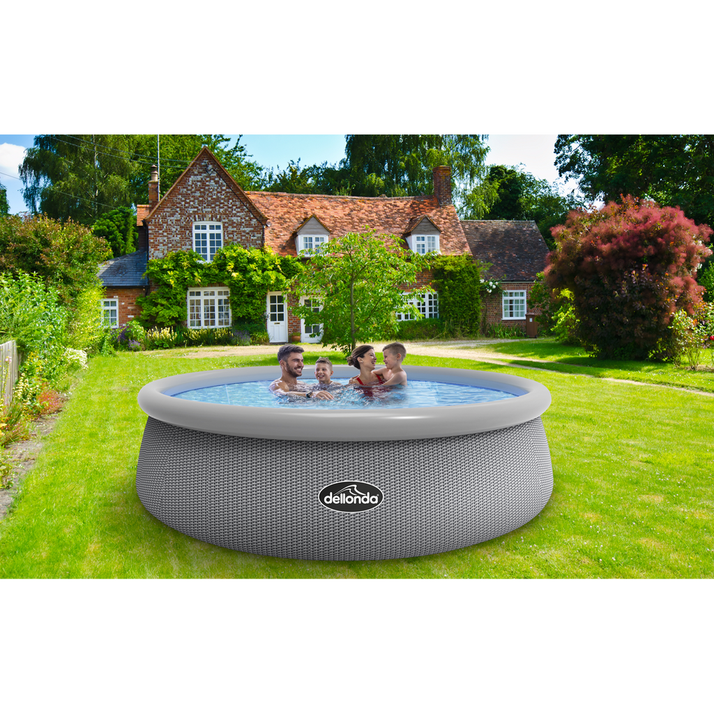 Dellonda Inflatable Swimming Pool with Filter Pump 15ft, Grey Rattan Effect (DL18) (Factory Refurbished A)