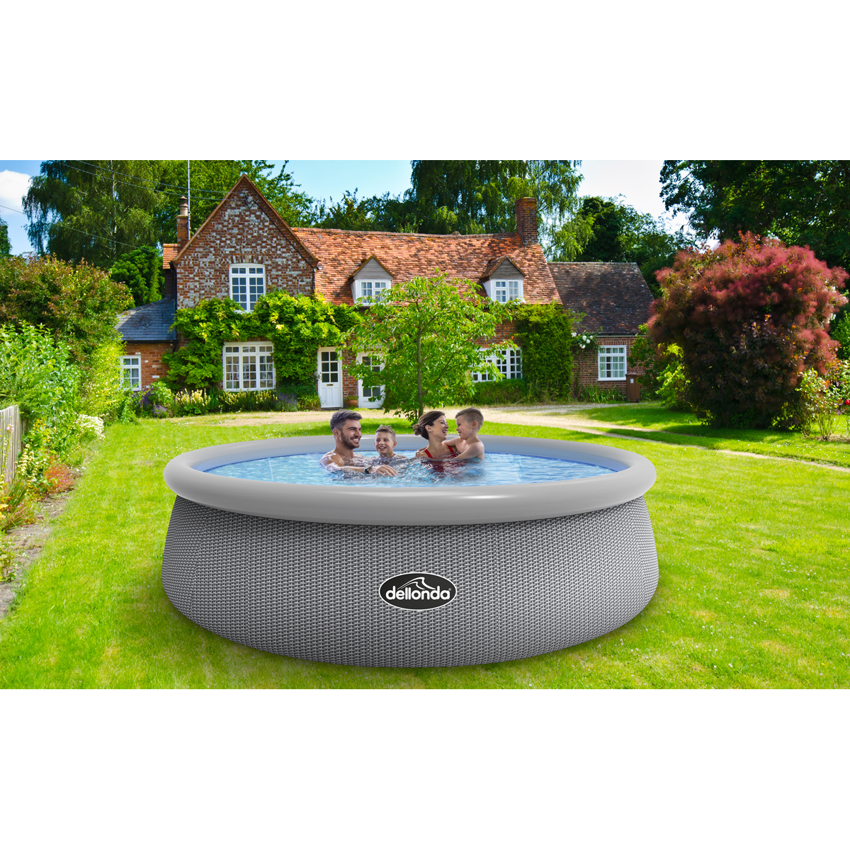 Dellonda Inflatable Swimming Pool with Filter Pump 15ft, Grey Rattan Effect (DL18) (Factory Refurbished A)