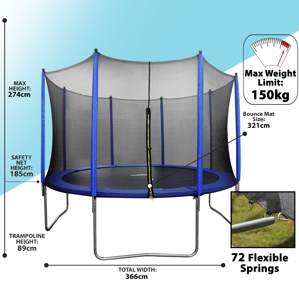 Dellonda DL69 Heavy-Duty 12ft Outdoor Trampoline with Safety Enclosure