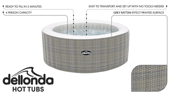 Dellonda Inflatable Hot Tub Spa with Pump, 2-4 Person, Rattan Effect (DL90) (Factory Refurbished A)