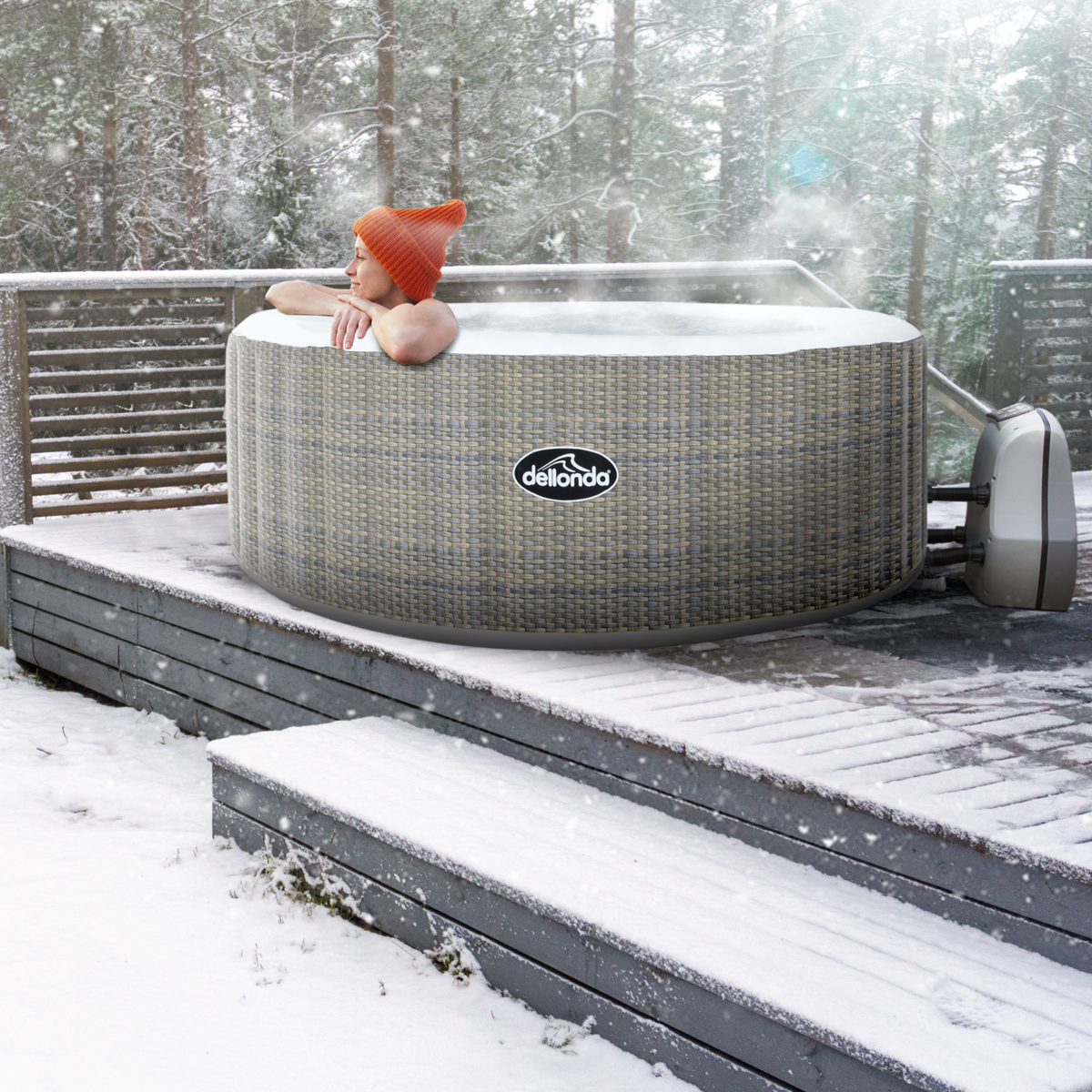 Dellonda 4-6 Person Inflatable Hot Tub/Spa with Smart Pump - Rattan Effect