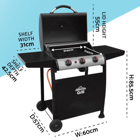 Dellonda 3 Burner Gas BBQ Grill with Ignition & Thermometer - A