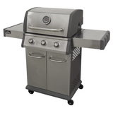 Dellonda 3 Burner Deluxe Gas BBQ Grill with Piezo Ignition & Wheels - Stainless Steel - B