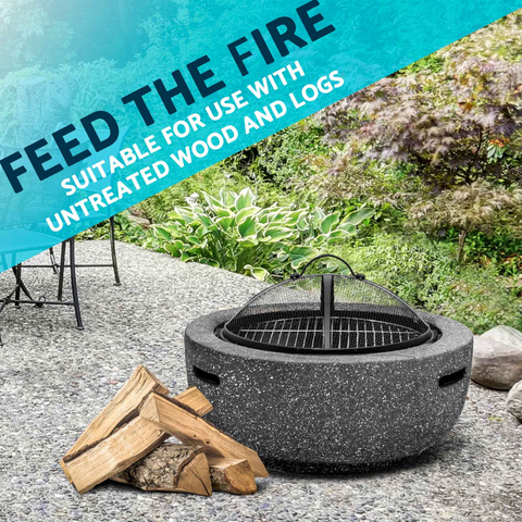Dellonda Round MgO Outdoor Fire Pit with BBQ Grill 60cm - Dark Grey - A