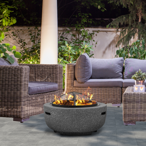 Dellonda Round MgO Outdoor Fire Pit with BBQ Grill 60cm - Dark Grey - A