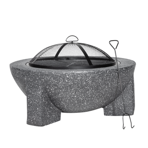 Dellonda Round MgO Outdoor Fire Pit with BBQ Grill 75cm - Dark Grey - B