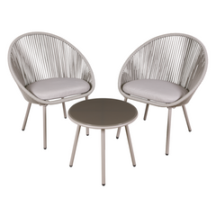 Dellonda DG55 Como 3 Piece Garden Patio Outdoor Steel Bistro Chair and Table Set with Tempered Glass Top Grey