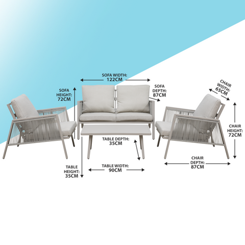 Dellonda Fusion 4-Piece Outdoor Sofa, Chairs & Table Set - A