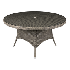 Dellonda DG67 Chester Round Outdoor Garden Patio Dining Bistro Table with Tempered Glass Top 135cm Brown