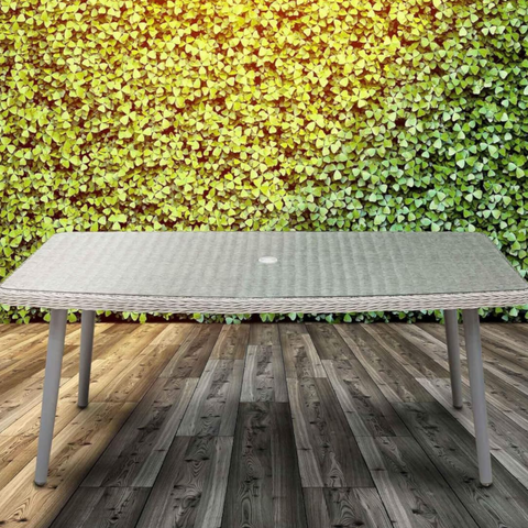 Dellonda Buxton Rattan Dining Table with Tempered Glass 180cm - Grey - A