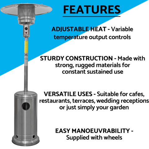 Dellonda Outdoor Gas Patio Heater 13kW - Stainless Steel - B