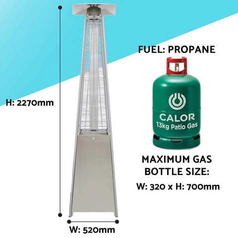 Dellonda Pyramid Gas Patio Heater 13kW - Stainless Steel - A