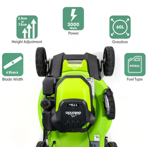 Dellonda DG102 Self Propelled Petrol Lawn Mower Grass Cutter, 510mm Cutting Width, 4 Stroke, 170cc