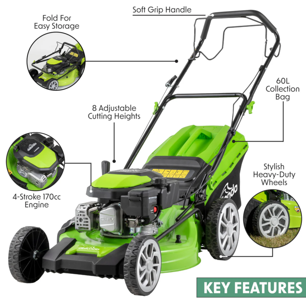 Dellonda DG102 Self Propelled Petrol Lawn Mower Grass Cutter, 510mm Cutting Width, 4 Stroke, 170cc