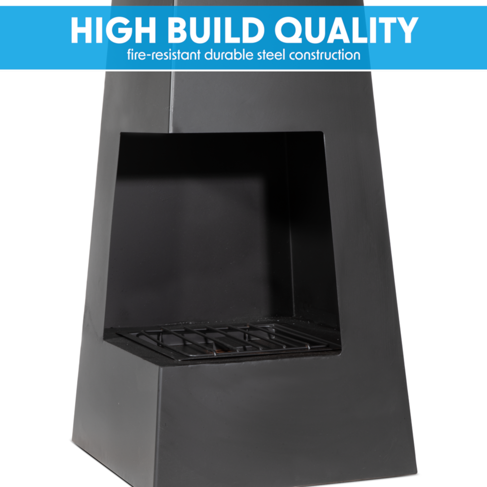 Dellonda DG105 Pyramid Chiminea, Outdoor Patio Heater, Wood Burner, Black Steel