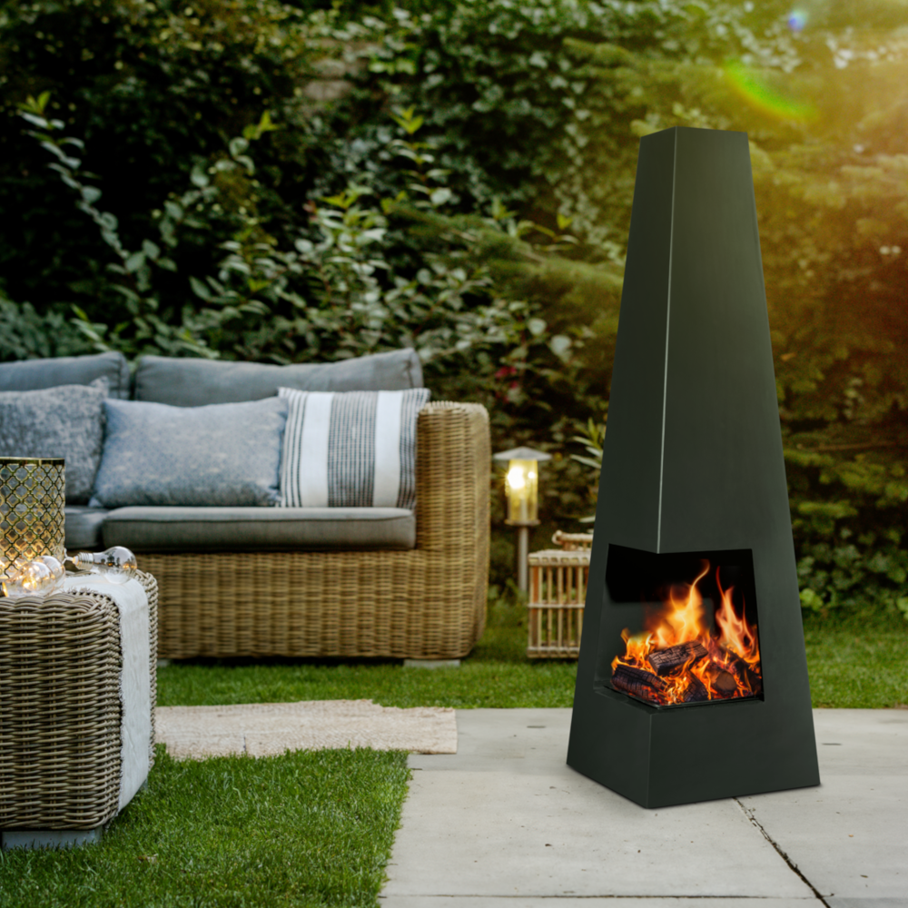 Dellonda DG105 Pyramid Chiminea, Outdoor Patio Heater, Wood Burner, Black Steel