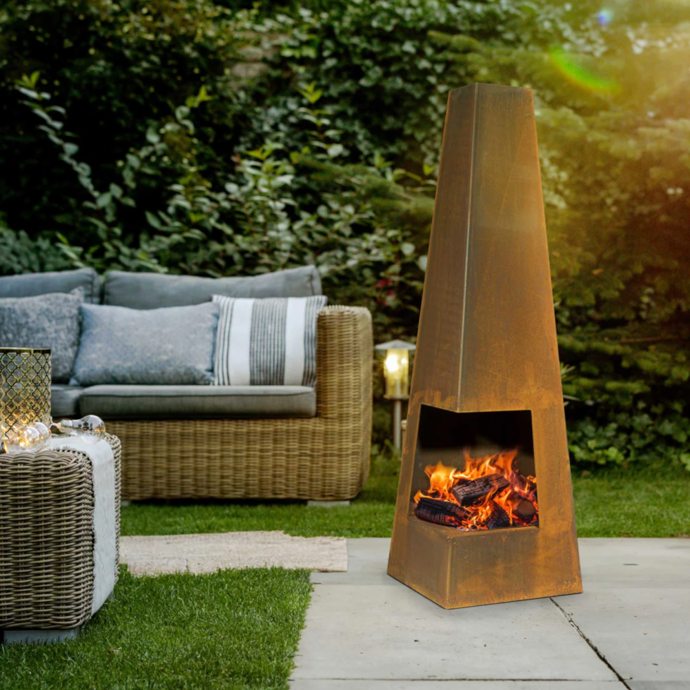 Dellonda DG106 Pyramid Chiminea, Outdoor Patio Heater, Wood Burner, Corten Steel