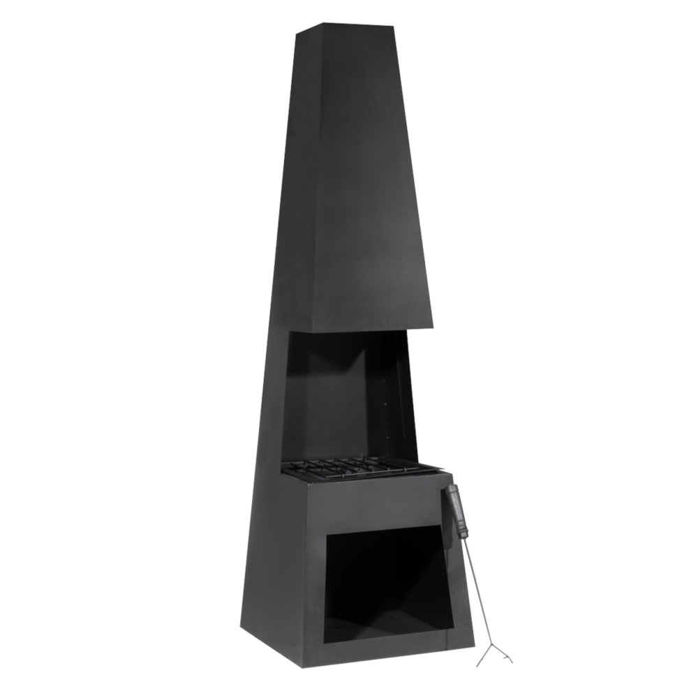 Dellonda DG107 Pyramid Chiminea with Firewood Storage, Outdoor Patio Heater, Wood Burner, Black Steel