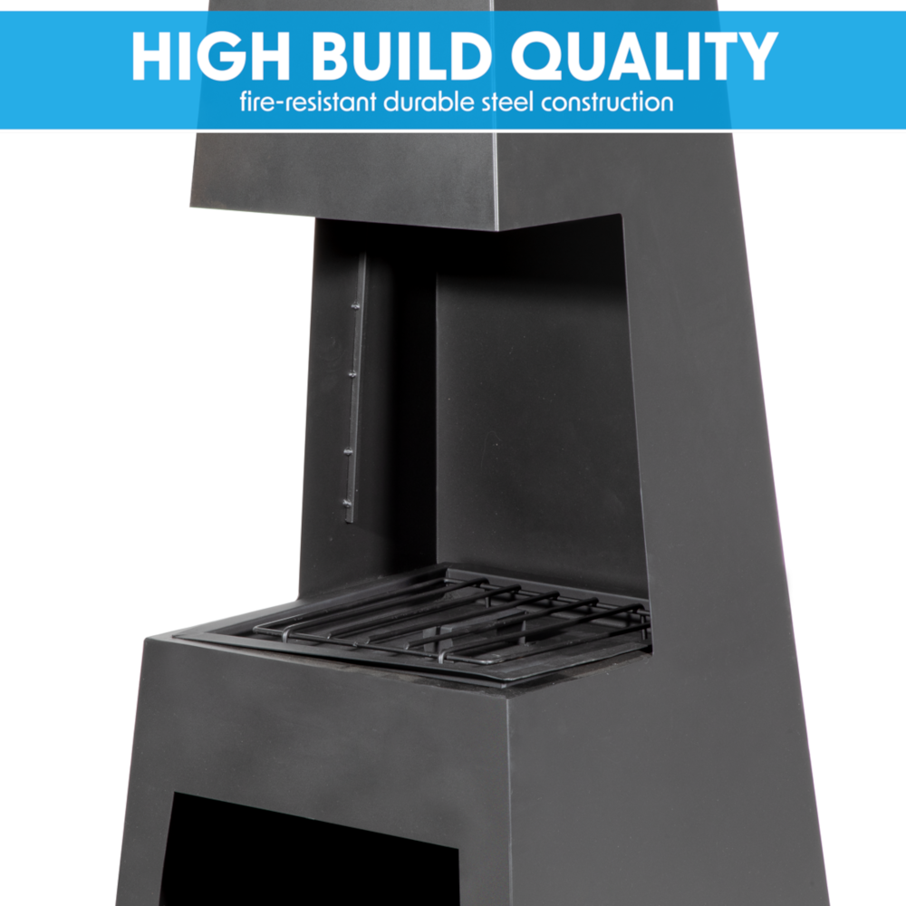 Dellonda DG107 Pyramid Chiminea with Firewood Storage, Outdoor Patio Heater, Wood Burner, Black Steel