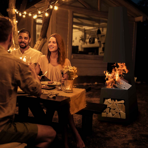 Dellonda DG107 Pyramid Chiminea with Firewood Storage, Outdoor Patio Heater, Wood Burner, Black Steel