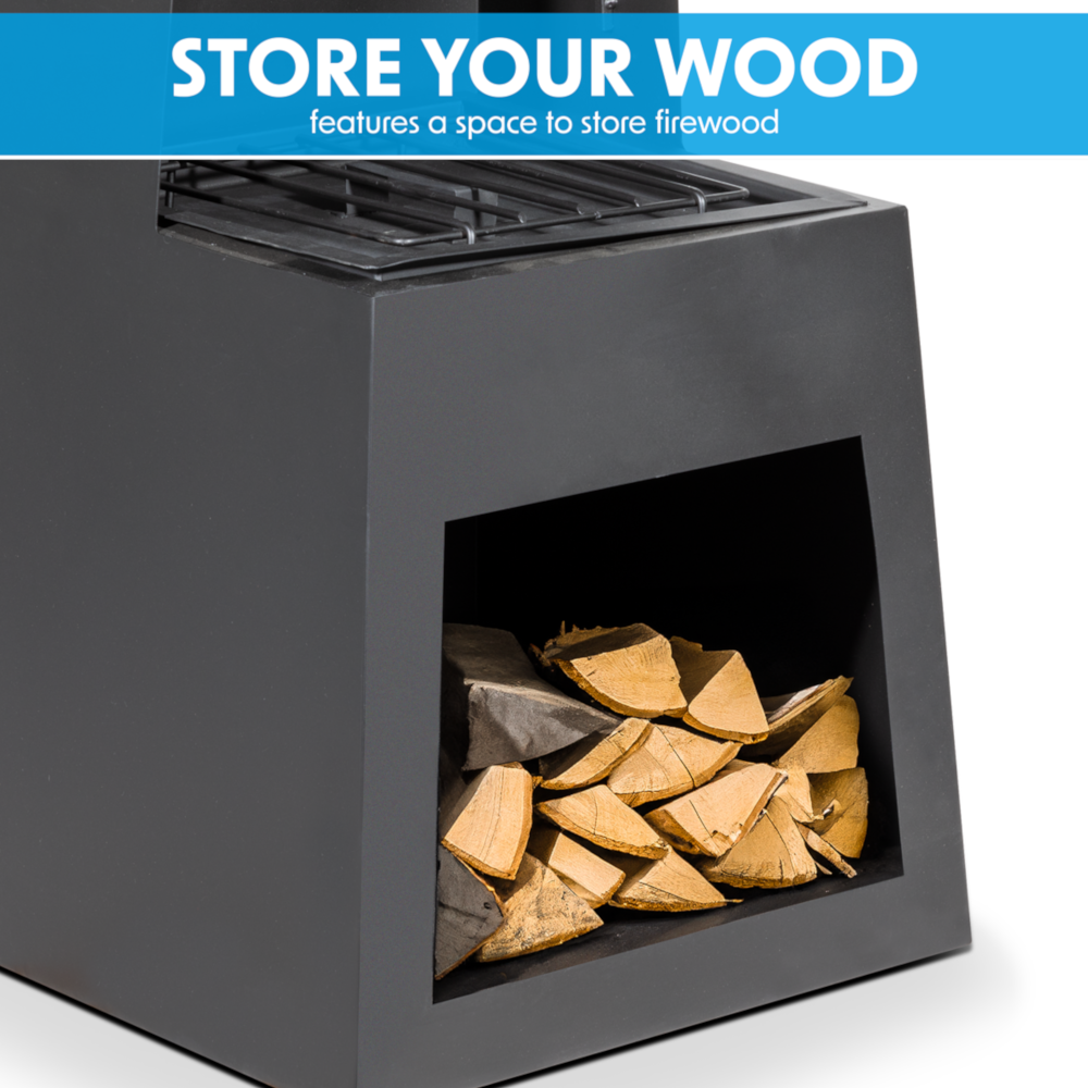 Dellonda DG107 Pyramid Chiminea with Firewood Storage, Outdoor Patio Heater, Wood Burner, Black Steel