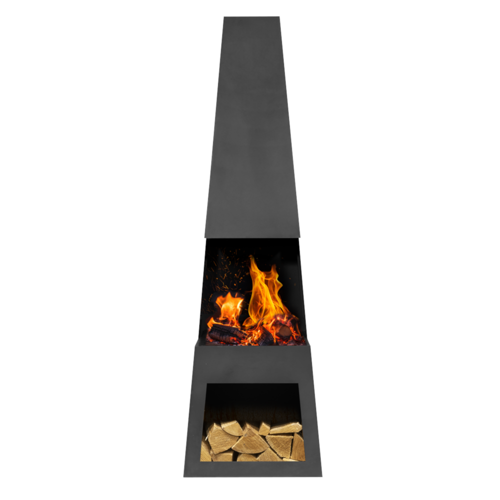 Dellonda DG107 Pyramid Chiminea with Firewood Storage, Outdoor Patio Heater, Wood Burner, Black Steel