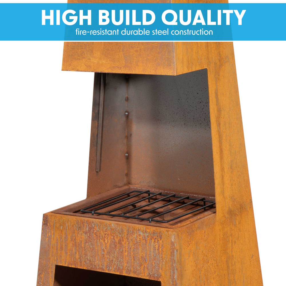 Dellonda DG108 Pyramid Chiminea with Firewood Storage, Outdoor Patio Heater, Wood Burner, Corten Steel