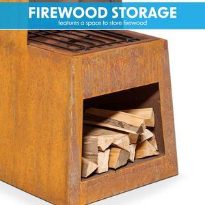 Dellonda DG108 Pyramid Chiminea with Firewood Storage, Outdoor Patio Heater, Wood Burner, Corten Steel