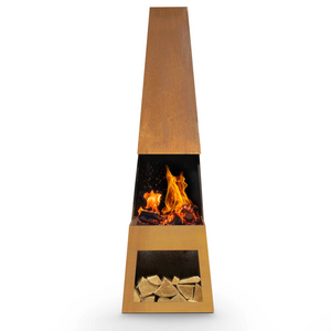 Dellonda DG108 Pyramid Chiminea with Firewood Storage, Outdoor Patio Heater, Wood Burner, Corten Steel