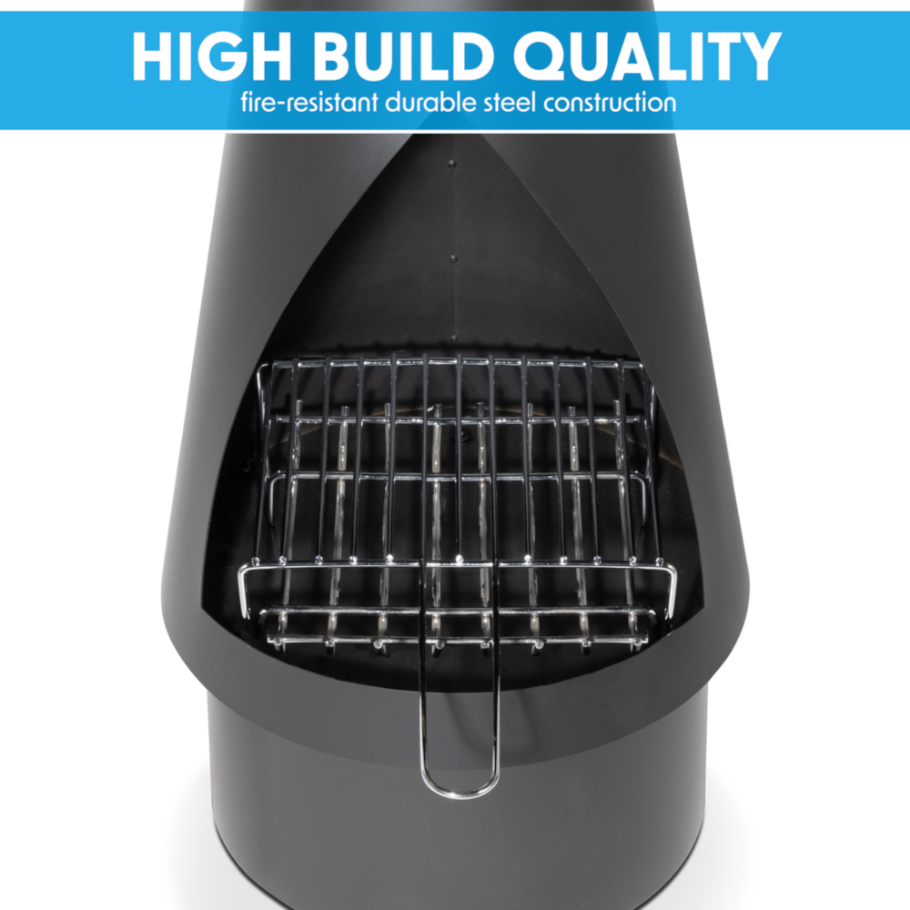 Dellonda DG109 Conical Chiminea, Outdoor Patio Heater, Wood Burner, Black Steel