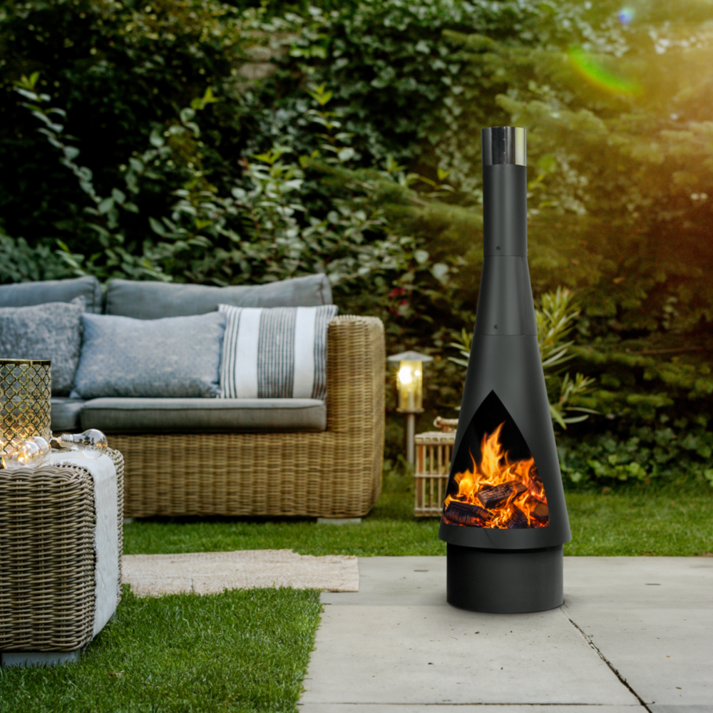 Dellonda DG109 Conical Chiminea, Outdoor Patio Heater, Wood Burner, Black Steel