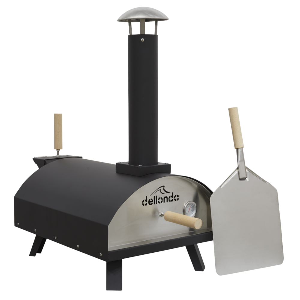 Dellonda DG10 Portable Wood Fired Pizza and Meat Smoking Oven, 14", Black and Stainless Steel